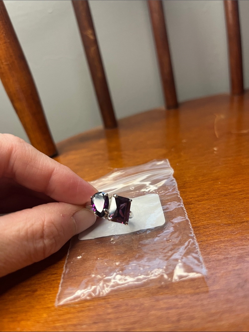 NWT BaubleBar Amethyst Two Stone Cocktail Ring Size 6 White Gold Tone - Picture 3 of 8